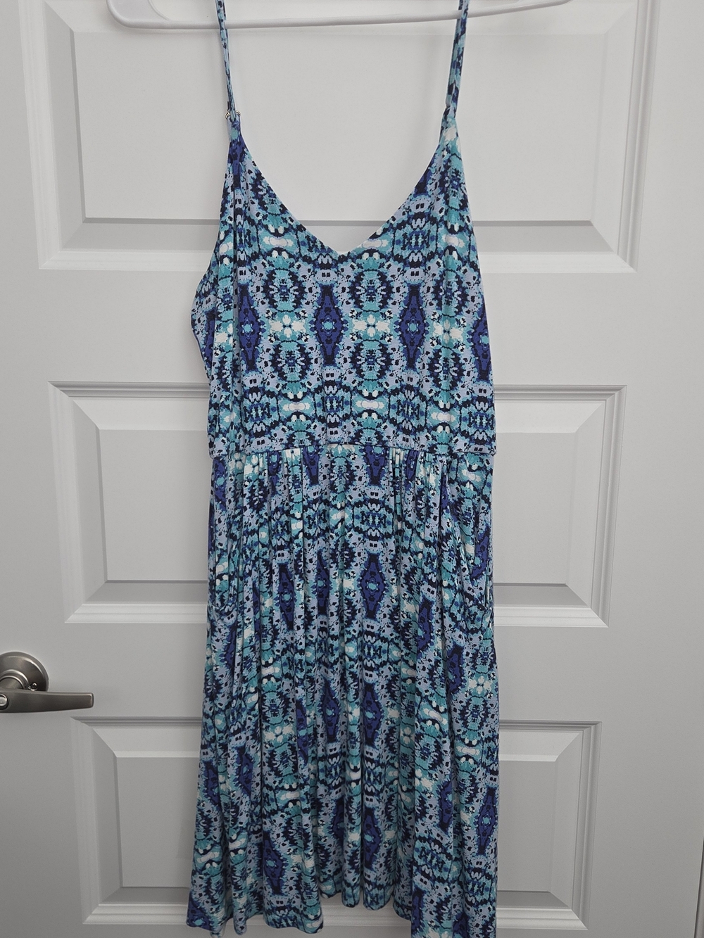Cynthia Rowley Blue Patterned Spaghetti-Strap Midi Dress